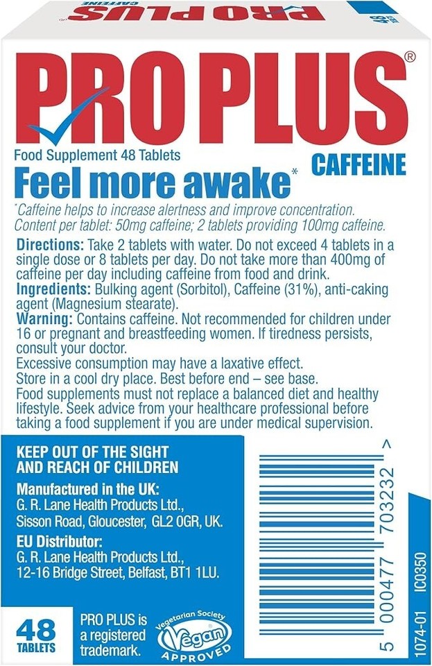 Pro Plus Caffeine 48 Tablets 5000477573156 eBay