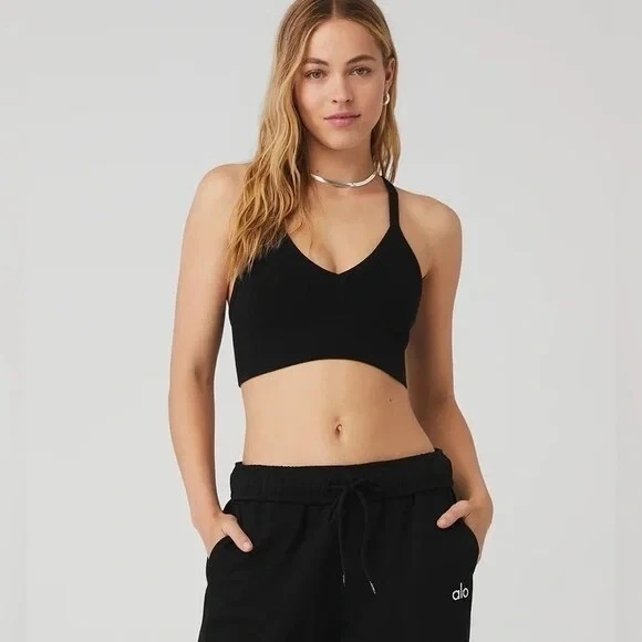 alo-yoga seamless ribbed low back tank-bra