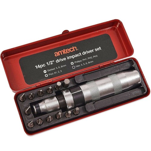 HAND 1/2" IMPACT DRIVER SET Screwdriver Phillips Hex Pozi Slotted Bits & Case - Picture 2 of 4