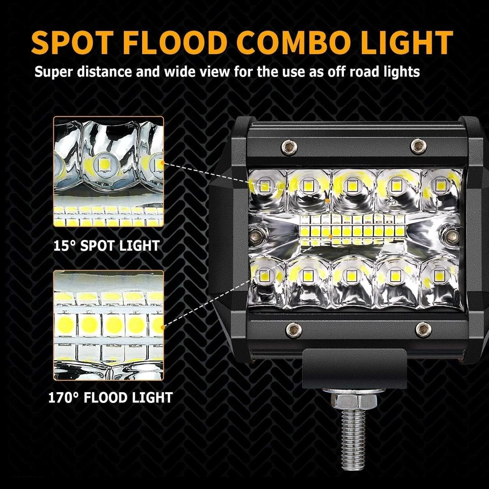 Pair 4 Inch LED Work Light Bar Spot Flood Pods fit for Jeep ATV with Wiring Kit - Image 3 of 4