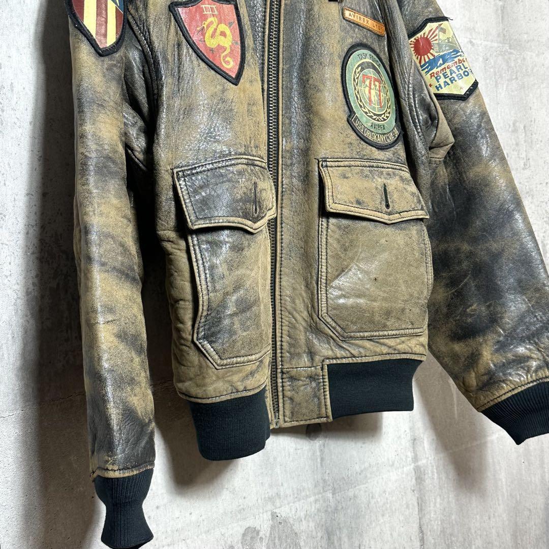 AVIREX G-1 Flight Jacket with Patches Top Gun Brown Leather