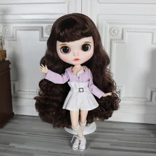 Dark brown curls Hair Blythe doll Custom make up Dudu mouth12“Factory Joint Body
