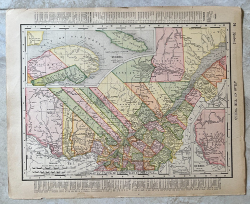 1904 Map Of Ontario & Quebec Canada By Rand McNally & Co.