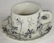 VTG Wellsville Restaurant Ware Cup & Saucer Black White Chintz Floral 1959