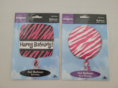 Foil Balloon Happy Birthday Zebra Stripe Pink 18in w/Weight Party Gift Lot of 8