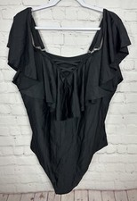 DACI One Piece Swimsuit black Tummy Control ruffle sleeves adj straps sz 22W NWT