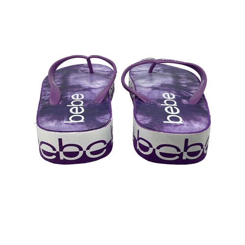 Bebe Kinley Flip Flop Thong Signature Purple White Women's Sandal Size 11 M - Picture 6 of 8