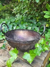 Ciotola in metallo caldaia con manici rame antico fioriere sopravaso fioriera