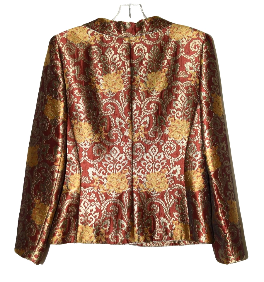 Vtg Mary McFadden Saks Fifth Avenue Gold Brocade Burnt Orange Skirt Suit Size 8 - Image 4 of 4