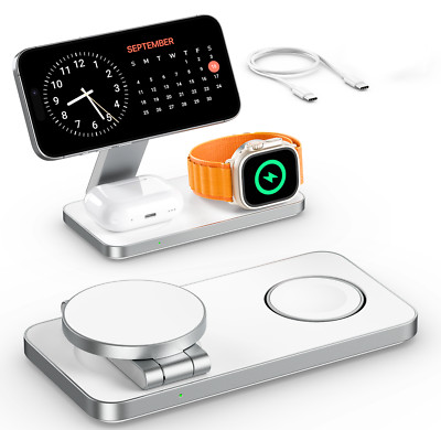 3-in-1 Magnetic Wireless Charger Foldable for iphone 17, 16,15, 14,13,12 Airpods