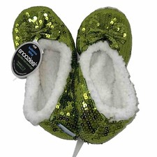 Snoozies Sequin Snooz Slippers Non Skid Ballet Bling Lime Tweens S Size 2/3
