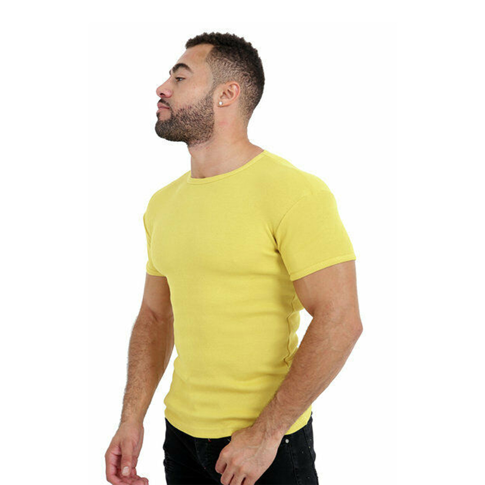 Mens Rib TShirt Ribbed Crew Neck Plain Slim Fit Jersey Ribbbed TShirt