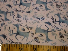 1 Yd New Cotton Fabric Dear Stella Blue Birds and Graceful Deer on White