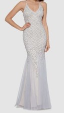 $369 Xscape Women's White/Silver Embroidered Open Back Dress Gown Size US 8