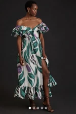 Anthropologie SIKA Off-The-Shoulder Ruffle Printed Maxi Dress Size 0