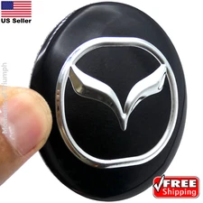 (4 PACK) Mazda Wheel Center Hub Cap Sticker Decals 2.2" 56mm diameter (Black)