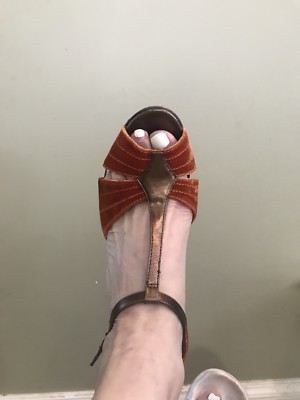 Escarpins BRONX Ursula Velours Orange & Cuir Bronze - Taille US 6.5 - Bout Ouvert