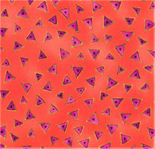 Laurel Burch Basics Coral Orange/Pink Triangle Metallic Fabric by one half Yard