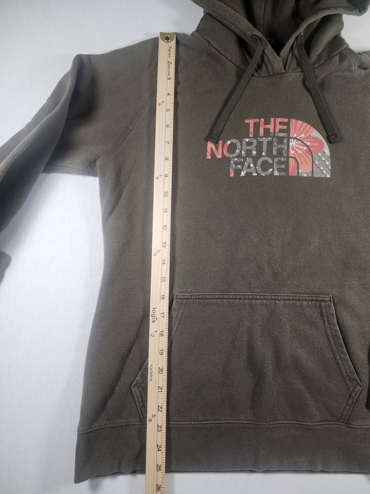 Womens Brown The North Face Hoodie With Hibiscus Themed Logo Size Large thumbnail 3