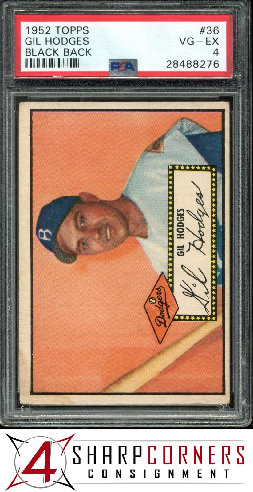 1952 TOPPS #36 GIL HODGES DODGERS HOF BLACK BACK PSA 4