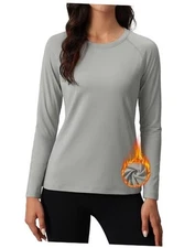  Women's Thermal Shirts Fleece Pullover Long Sleeve Undershirt Small Light Grey