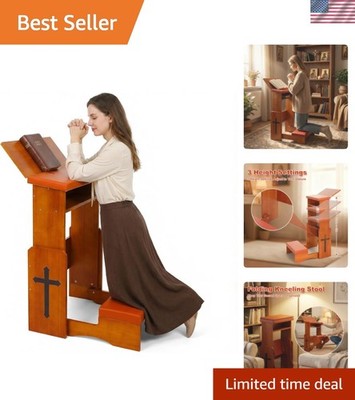 Folding Prayer Bench for Home Use - Adjustable Wooden Kneeler for Prayer & Me...