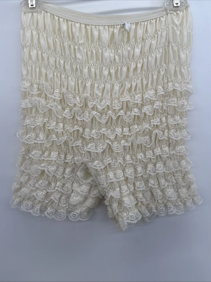 Vintage Fantasia Crema Volantes Pettipants Doble Nylon Talla M Foto 4 de 4