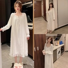 Victorian Cotton Lace Nightgown Women’s Vintage Long Sleepwear Plus Size