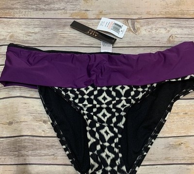 Alex Marie Bikini Bottom Womens 10 Purple Black Geometric Print Swim Bottom NWT