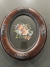 Floral Needlepoint In Oval Frame 1920 s Bouquet Flowers