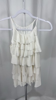 Ann Taylor LOFT Womens S Ivory Tiered Ruffle Tank Top Boho Flowy Summer Cami