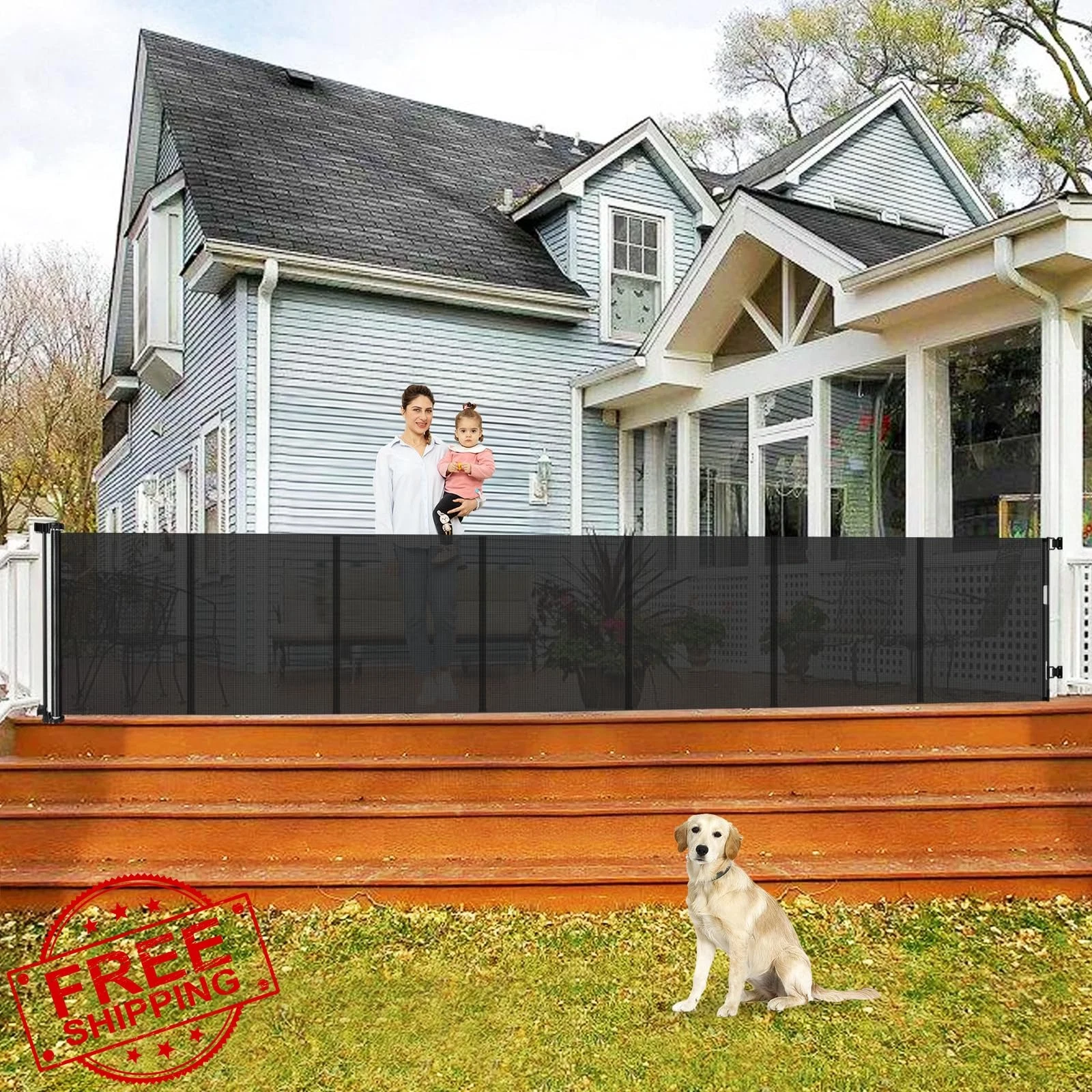 Borthmiu 200" Black Extra Wide Retractable Baby Gate Reinforced Rods