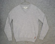 Ben Sherman Sweater Mens M Gray Merino Wool V Neck Pullover Lightweight Knit