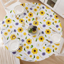 Round Vinyl Fitted Tablecloth with Flannel Backing Elastic Edge Design Table Cov