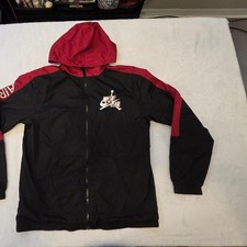 Nike Air Jordan Hooded Windbreaker Jacket Black Red Full Zip teens 13-15yrs XL