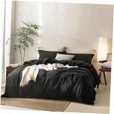 Linen Feel Black Duvet Cover Oversized King (120" x 98") Black(no Comforter)