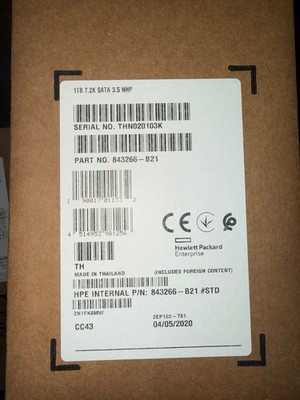 HPE 1TB 6G SATA 7.2K rpm LFF (3.5 in) Non-hot Plug Entry 512e 843266-B21