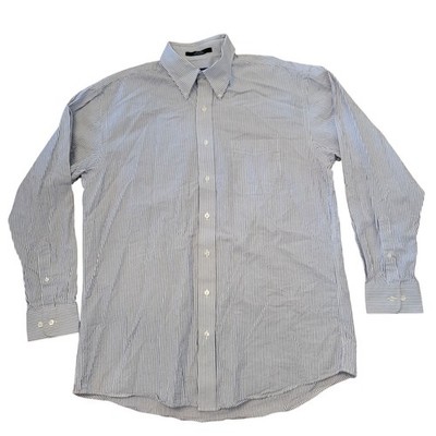 Jon Michael Cane L Blue White Striped Poplin Long Sleeve Cotton Shirt