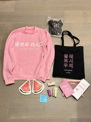 Glow Recipe Night Market Pop Up Bundle Skincare Masks Hat Tote Sweater Size S