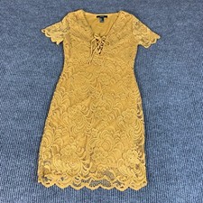 Forever 21 Dress Womens Small S Brown Lined Crochet Tie Up Fit Flare BOHO Lined