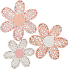 3 Pieces Boho Daisy Wall Decor Natural Rattan Flower Wall Hanging Art Wooden Boh