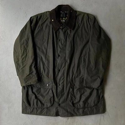 Barbour Border Waxed Jacket Olive Green Barn Coat Vintage Mens C48 XL A200