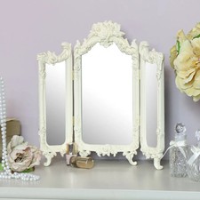 Small cream rose triple mirror bedroom vanity dressing table shabby French chic