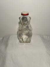 Vintage Snow Crest Glass Bear Shaped Bottle Bank With Lid USA Made 