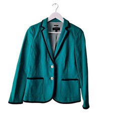 Talbots Aberdeen Womens Teal Green NavyBlack Trim 2 Golden Button Blazer Size 4