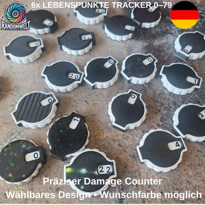 6x Damage Counter 0-79 | Wound Tracker Set | Tabletop Zubehör | Wunschfarbe