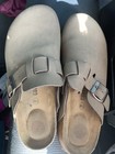 Birkenstock Boston Suede Clogs Womens Taupe Normal Soft Footbed Sandals