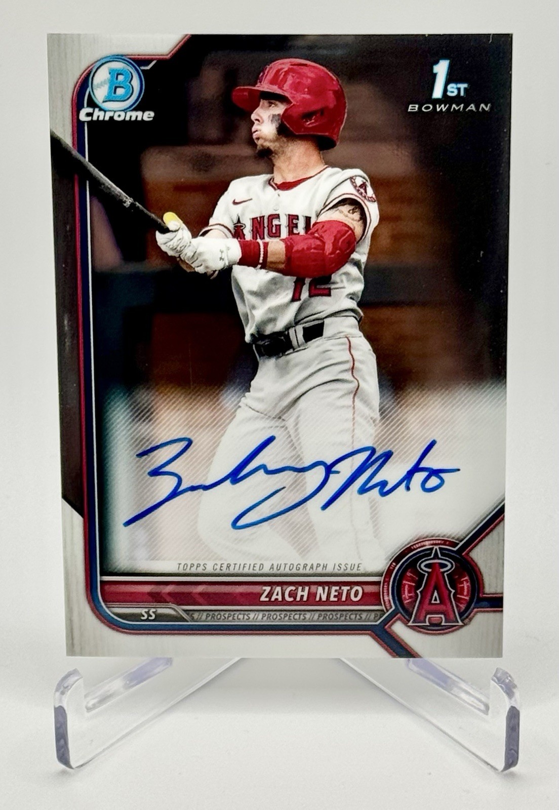 Zach Neto 2022 Bowman Draft Chrome 1st Auto RC #CDA-ZN - Los Angeles Angels