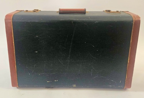 Vintage CariLite Hardcover 1940's Tweed Luggage Suitcase, Leather Trim & handle