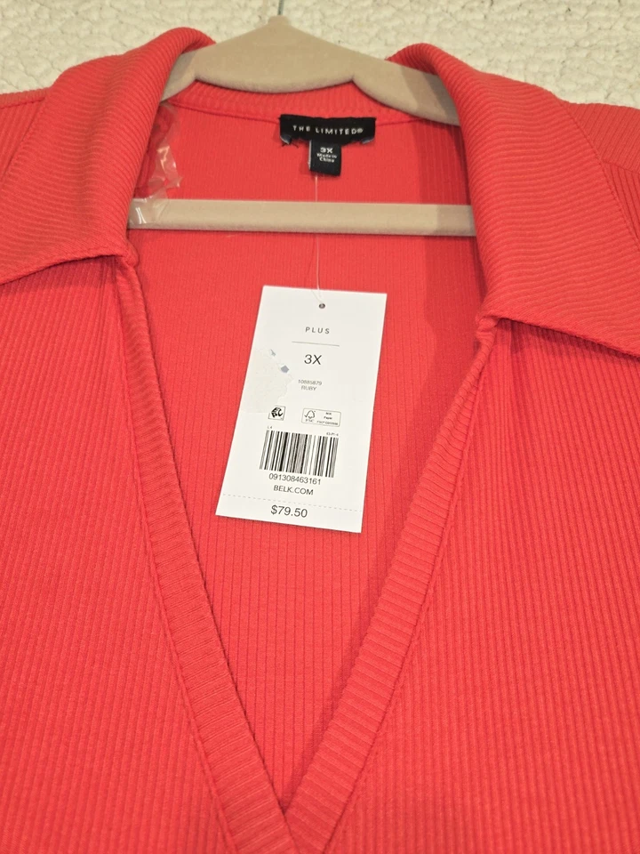 The Limited Top Feminino de Gola Vermelha com nervuras Tamanho 3X Escritório de Festa de Férias... - Imagem 2 de 4